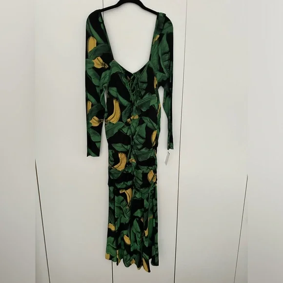 GANNI - Printed Drapey Jersey Gathering Midi Dress - Size 10 - Picture 3 of 6